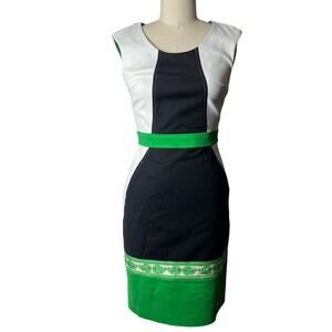 Class Roberto Cavalli Colorblock Pencil Dress 8 Green Black Paisley Woven